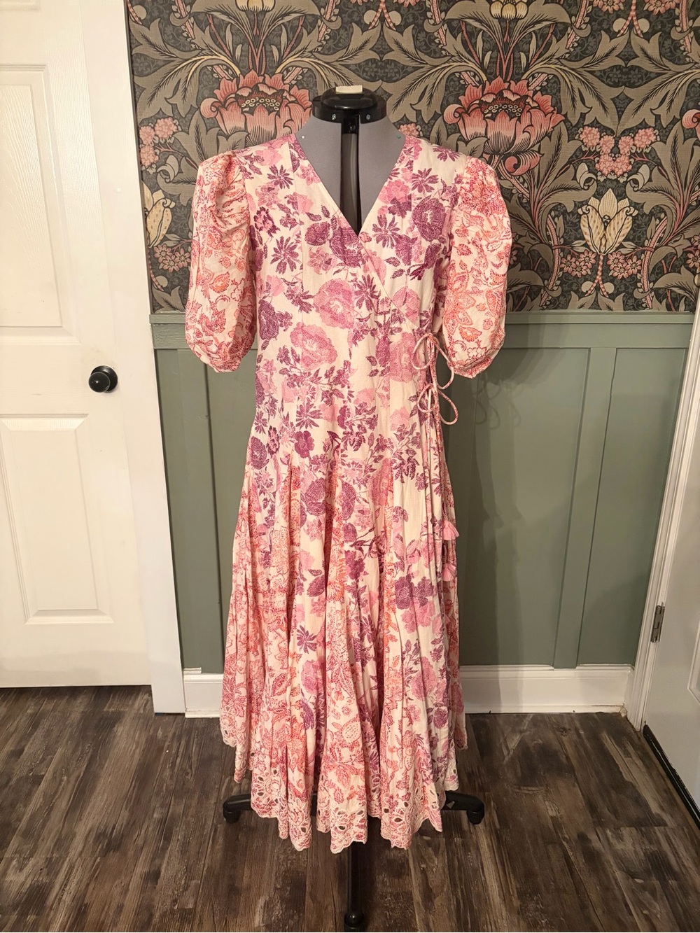 HEMANT & NANDITA Pink Floral Maxi Wrap Dress